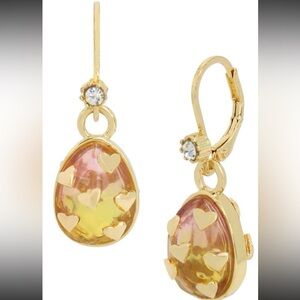 BETSEY JOHNSON Easter Holiday Gold & Translucent Egg Gold Flecks Earrings NWT